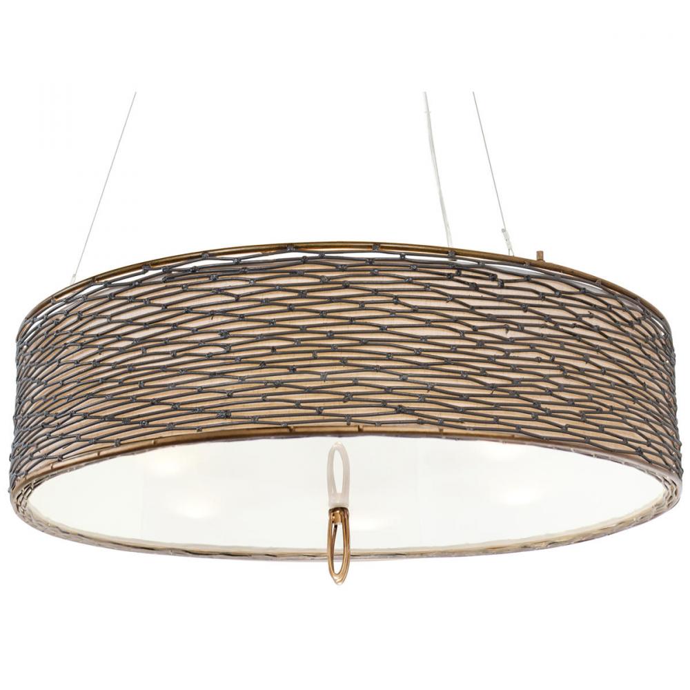 Flow 5-Lt Drum Pendant w/Fabric Shade - Hammered Ore