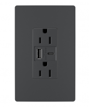 Legrand R26USBACG - radiant? 15A Tamper-Resistant USB Type A/C Outlet, Graphite