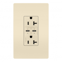 Legrand TR20USBPDLA - radiant? 20A Tamper Resistant Ultra Fast PLUS Power Delivery USB Type C/C Outlet, Light Almond