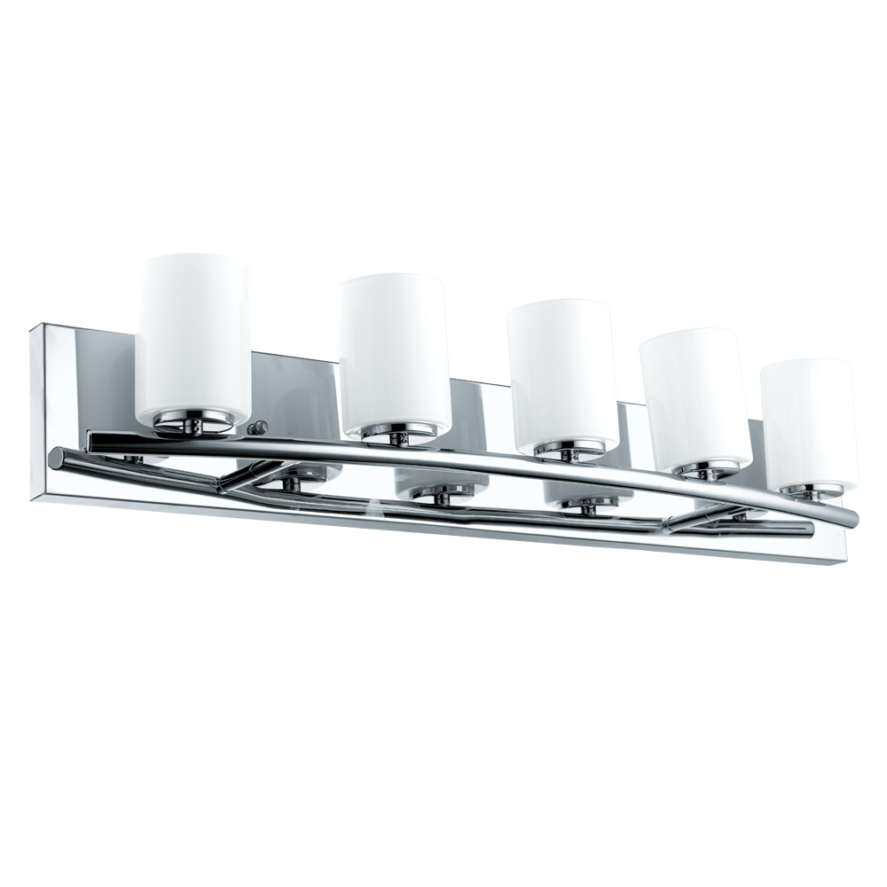 5x40W Bath Vanity Light w/ Chrome Finish & White Glass