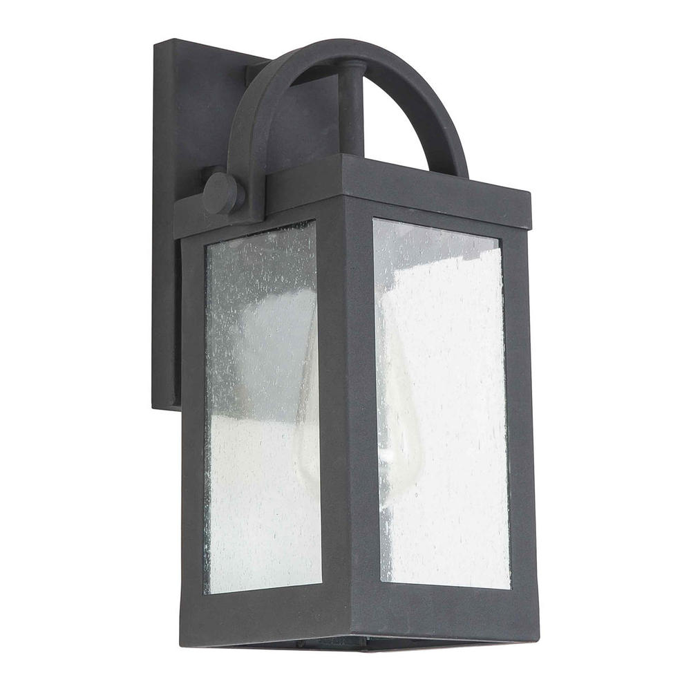 1x60W Outdoor Wall Light w/ Matte Black Finish & Clear Seedy Glass