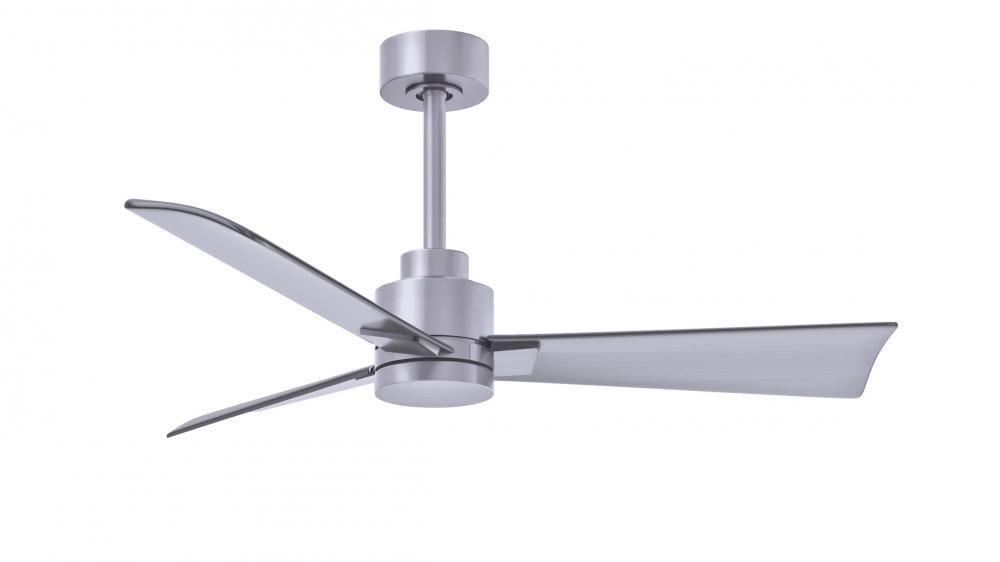 Alessandra 3-blade transitional ceiling fan in brushed nickel finish with brushed nickel blades. Opt