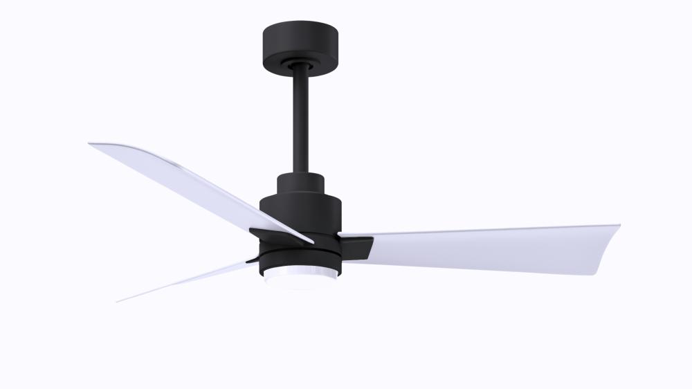 Alessandra a transitional 3-blade ceiling fan in matte black finish with matte white blades. Optimiz