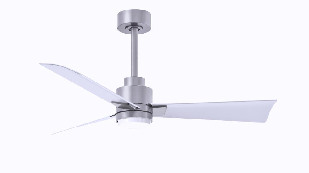 Alessandra 3-blade transitional ceiling fan in brushed nickel finish with matte white blades. Optimi