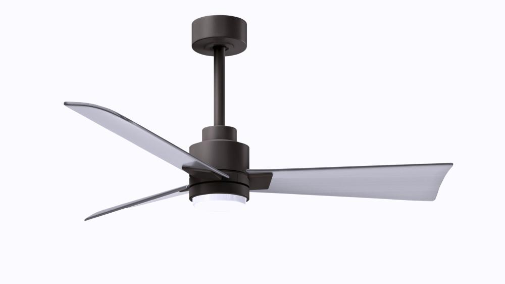 Alessandra 3-blade transitional ceiling fan in textured bronze finish with brushed nickel blades. Op