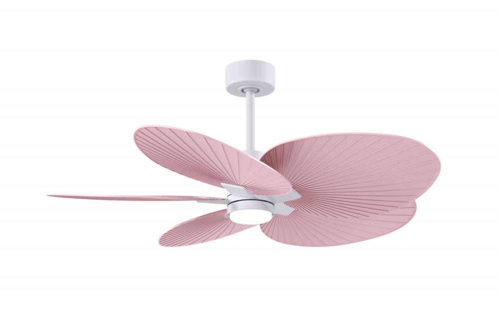 Alessandra Tropical 5-blade ceiling fan in Matte White and Light Pink blades.