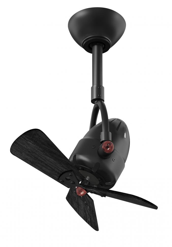 Diane oscillating ceiling fan in Matte Black finish with solid matte black wood blades.