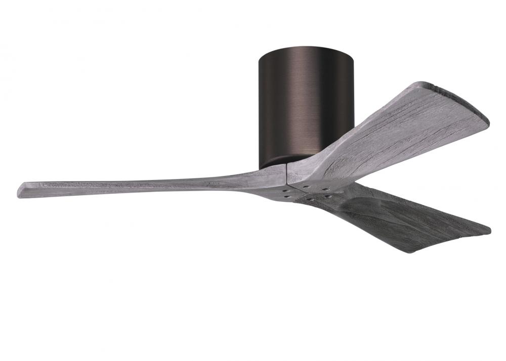 Irene-3H three-blade flush mount paddle fan in Brushed Bronze finish with 42” solid barn wood to