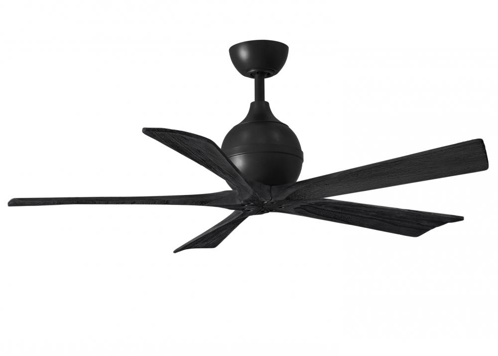 Irene-5 five-blade paddle fan in Matte Black finish with 52" solid matte black wood blades.