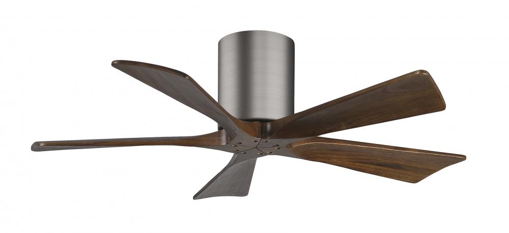 Irene-5H five-blade flush mount paddle fan in Brushed Pewter finish with 42” solid walnut tone b