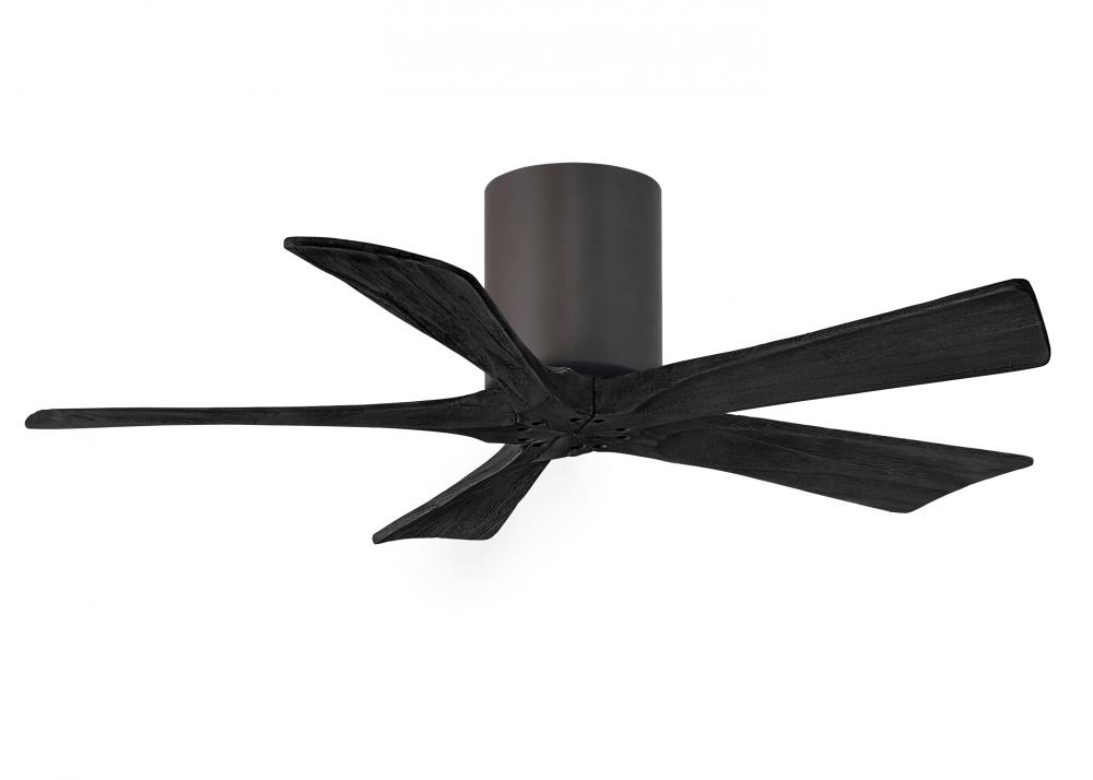Irene-5H five-blade flush mount paddle fan in Textured Bronze finish with 42” solid matte black