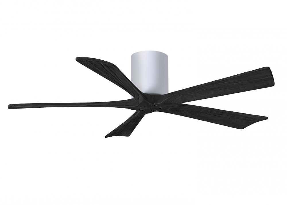 Irene-5H five-blade flush mount paddle fan in Gloss White finish with 52” solid matte black wood