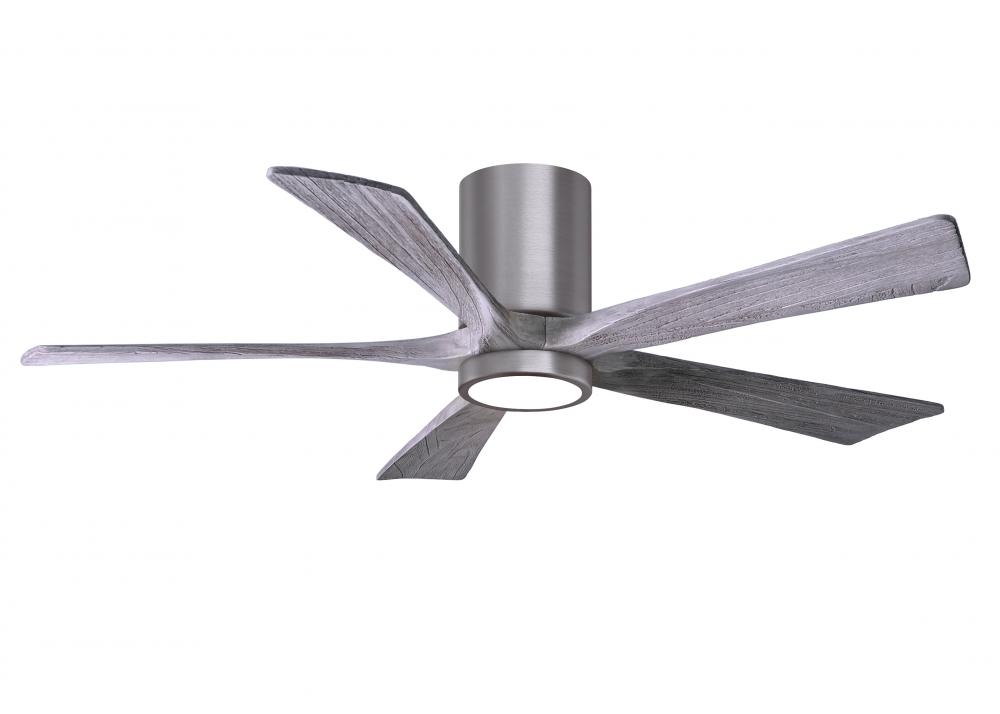IR5HLK five-blade flush mount paddle fan in Brushed Pewter finish with 52” Barn Wood blades and