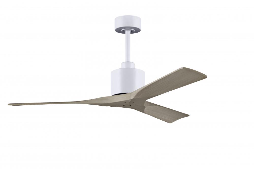 Nan 6-speed ceiling fan in Matte White finish with 52” solid gray ash tone wood blades