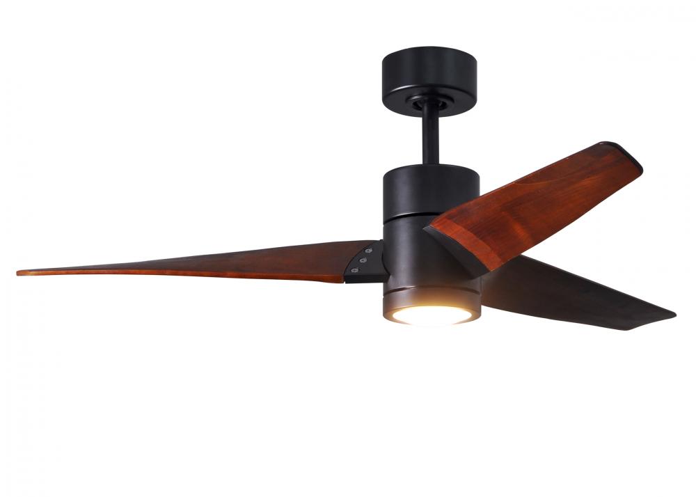 Super Janet three-blade ceiling fan in Matte Black finish with 52” solid walnut tone blades and