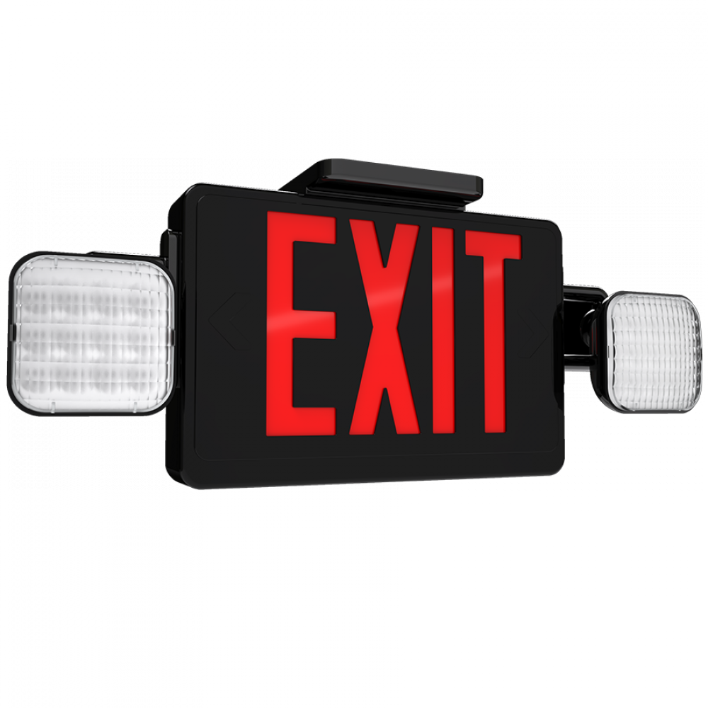 EXIT/EM COMBO UNV FACES 2-HEADS RED LETTERS HIGH LUMEN REMOTE CAPACITY BLACK