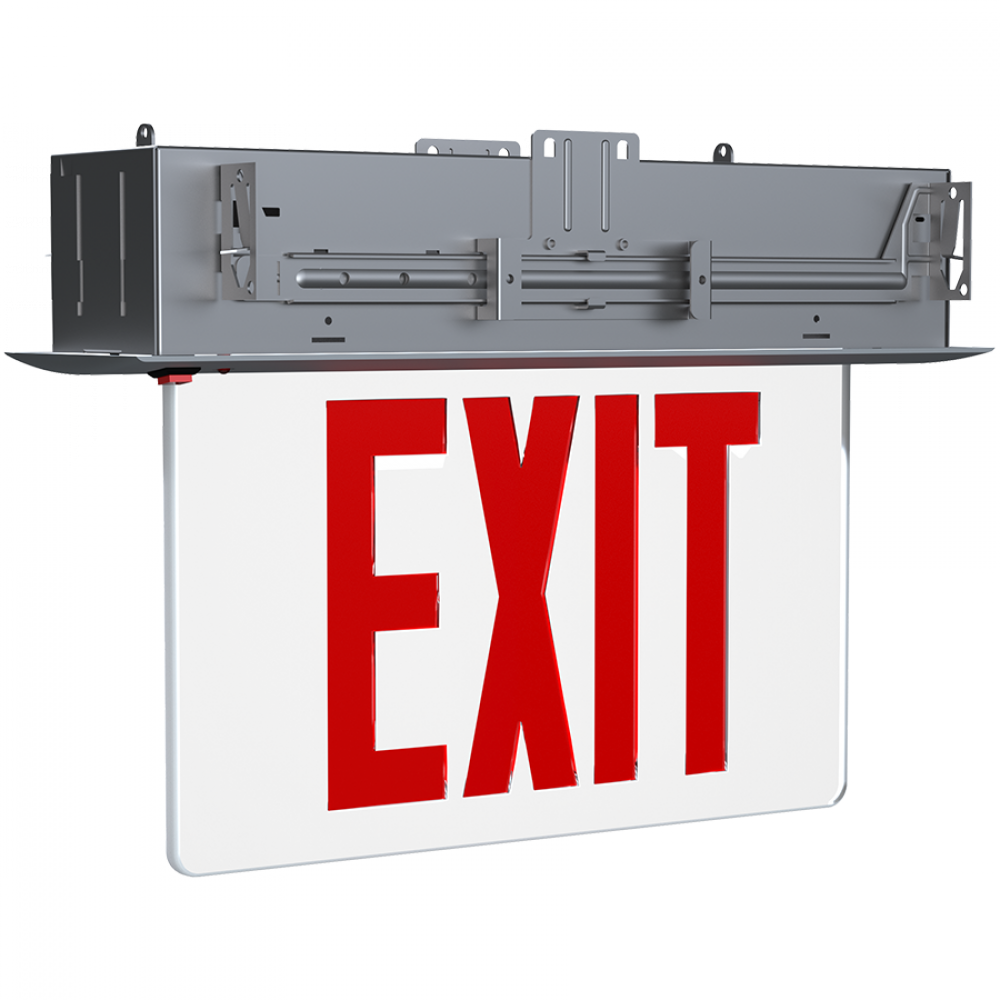 RECESSED EDGE-LIT EXIT SIGN 1-FACE RED LETTERS CLEAR PANEL ALUMINUM