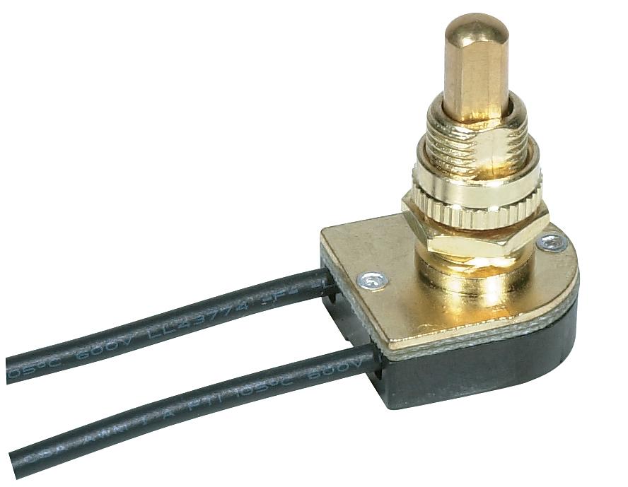 On-Off Metal Push Switch; 5/8" Metal Bushing; Single Circuit; 6A-125V, 3A-250V Rating; Brass