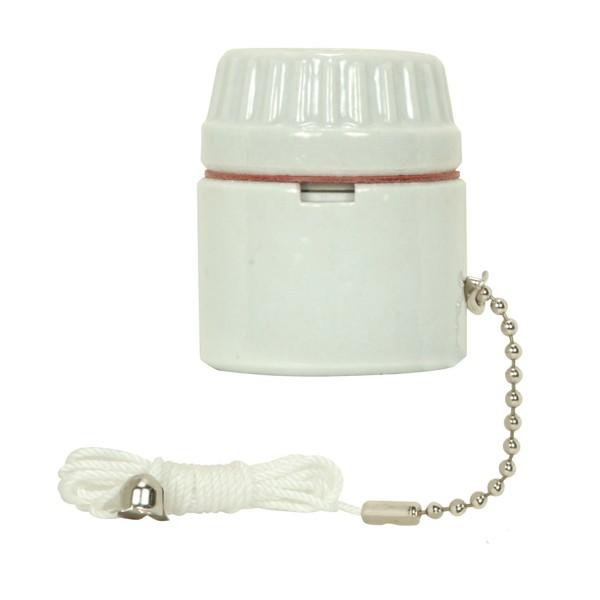 Medium Base Glazed Porcelain Pull Chain Socket; CSSNP Screw Shell; 2" Height; 1-3/4"