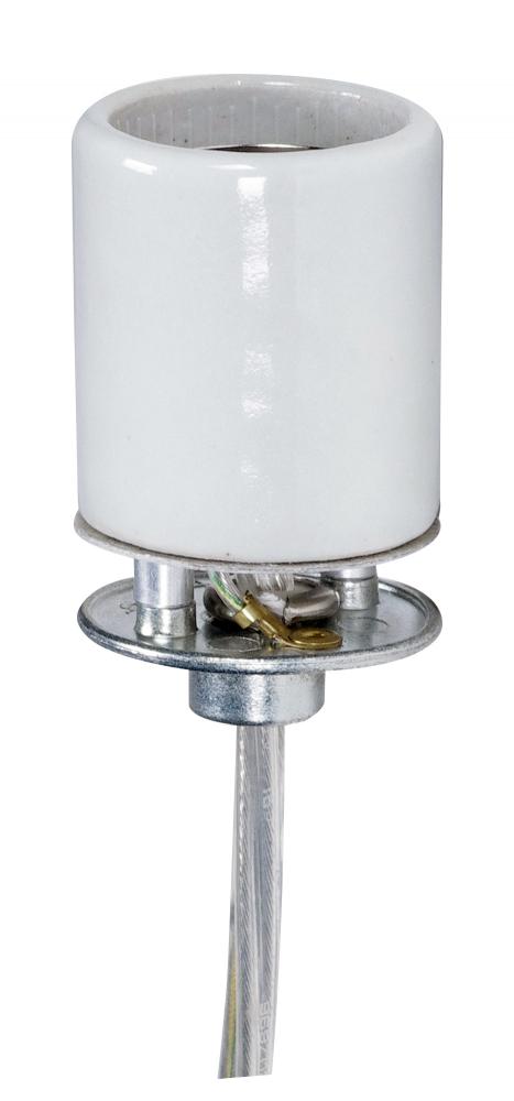 Keyless Porcelain Socket With 1/8 IPS Cap; 6" 18/3 SVT Silver 105C; CSSNP Screw Shell; Glazed;