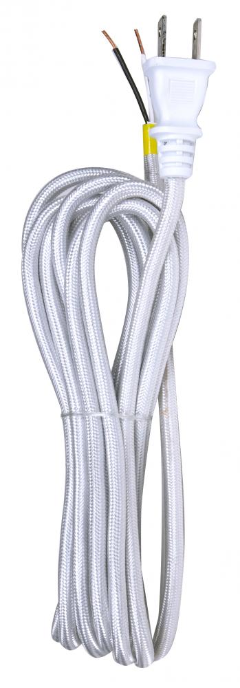 12 Foot Rayon Cord Set; Silver Finish; 18/2 SPT-2 105C With Molded Polarized Plug; 50 Carton; Tinned