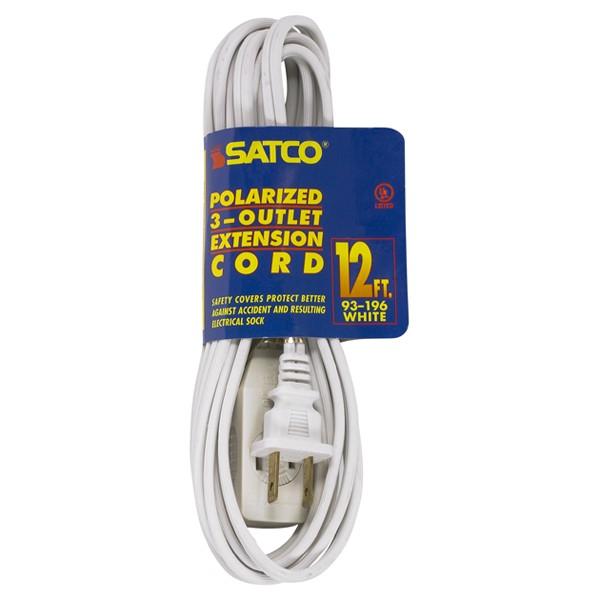 12 Foot Extension Cord; White Finish; 16/2 SPT-2; Indoor Only; 13A-125V-1625W Rating