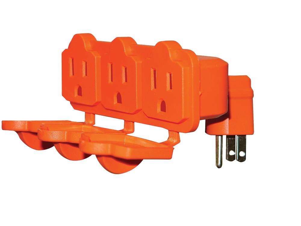 Triple Orange Outdoor Grounded 3 Outlet Current Tap; No Wire; 15A/125V; 1875W