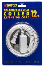 Satco Products Inc. 93/170 - 12 Foot Coiled (Extended) Extension Cord; White Finish; 16/2 SPT-2; 13A-125V-1625W Rating