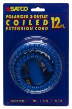 Satco Products Inc. 93/179 - 12 Foot Coiled (Extended) Extension Cord; Blue Finish; 16/2 SPT-2; 13A-125V-1625W Rating