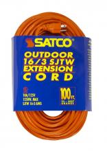Satco Products Inc. 93/5007 - 100 Foot Orange Heavy Duty Outdoor Extension Cord; 16/3 Ga. SJTW-3 Orange Cord With Sleeve;