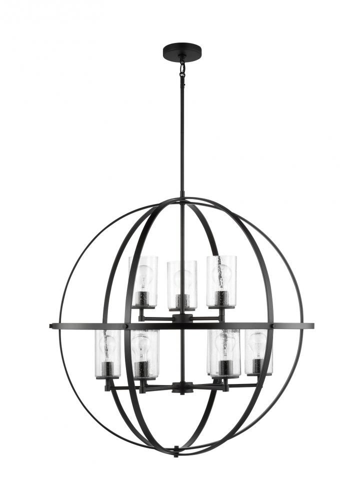 Alturas indoor dimmable 9-light multi-tier chandelier in brushed nickel finish with spherical steel
