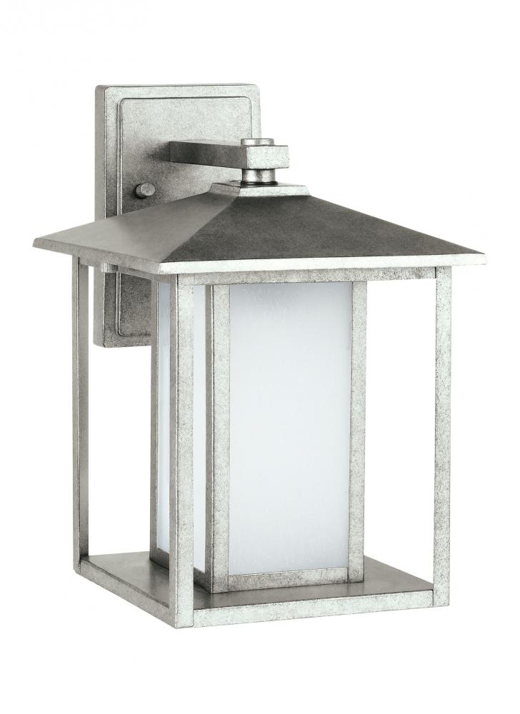 Hunnington contemporary 1-light LED outdoor exterior medium wall lantern in weathered pewter grey fi