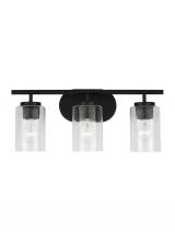 Generation Lighting 41172-112 - Oslo dimmable 3-light wall bath sconce in a midnight black finish with clear seeded glass shade
