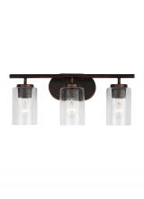 Generation Lighting 41172-710 - Oslo dimmable 3-light wall bath sconce in a bronze finish with clear seeded glass shade