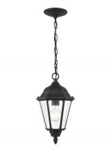 Generation Lighting 60938-12 - Bakersville traditional 1-light outdoor exterior pendant in black finish with clear beveled glass pa