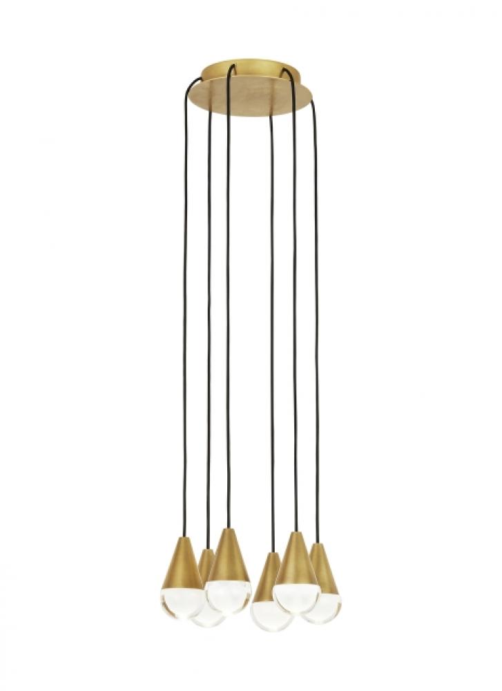 Modern Cupola dimmable LED 6-light Chandelier Ceiling Light in a Natural Brass/Gold Colored finish