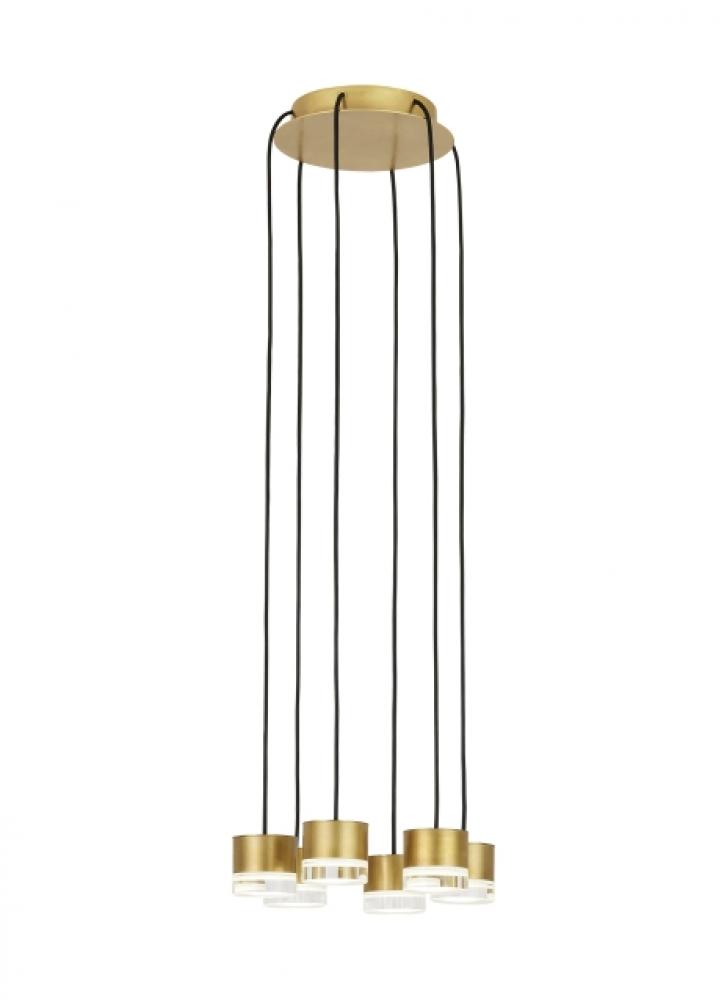 Modern Gable dimmable LED 6-light Ceiling Chandelier in a Natural Brass/Gold Colored finish