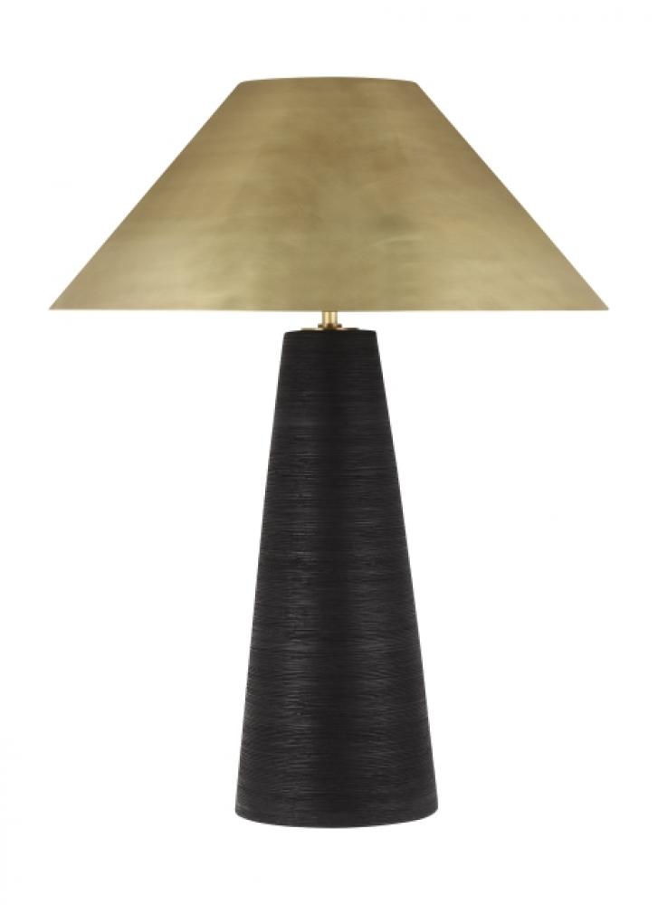 Modern Karam dimmable LED Medium Table Lamp in a Natural Brass/Gold Colored finish