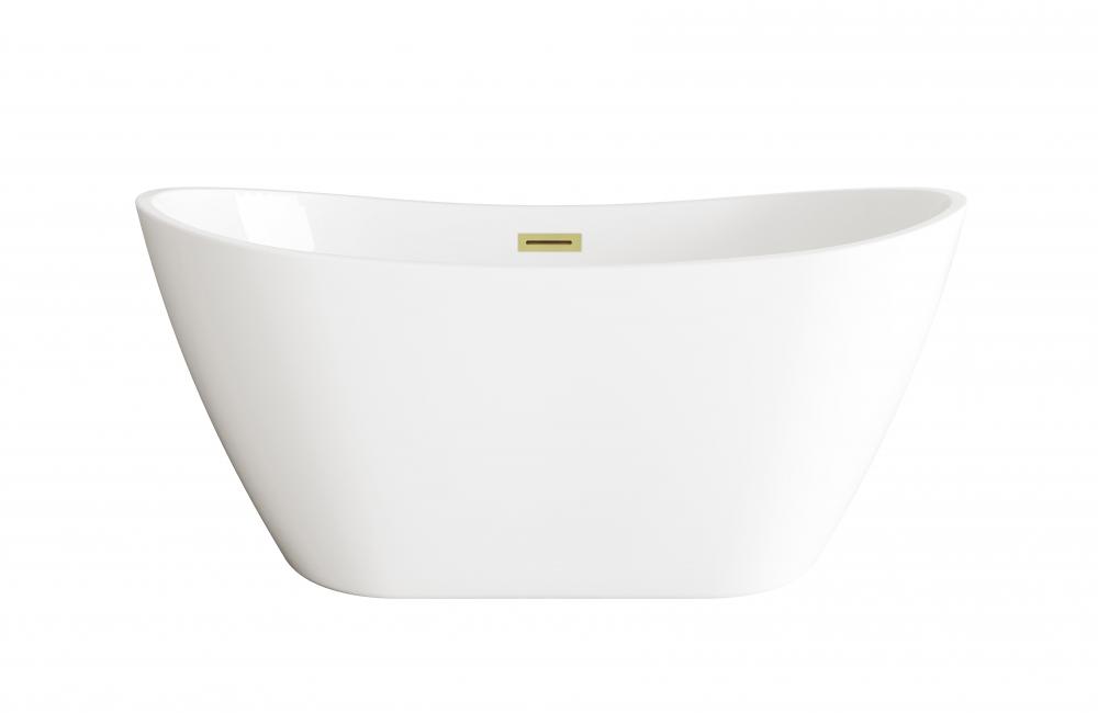 59 inch Soaking Bathtub in Glossy White with Brushed Gold Trim