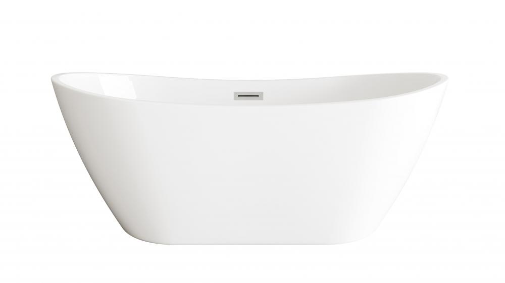 72 inch Soaking Bathtub in Glossy White with Brushed Nickel Trim