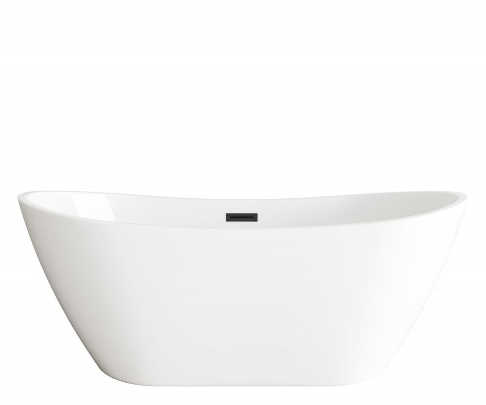 72 inch Soaking Bathtub in Glossy White with Matte Black Trim