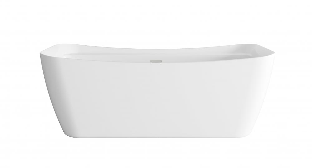 67 inch Soaking Bathtub in Glossy White with Brushed Nickel Trim