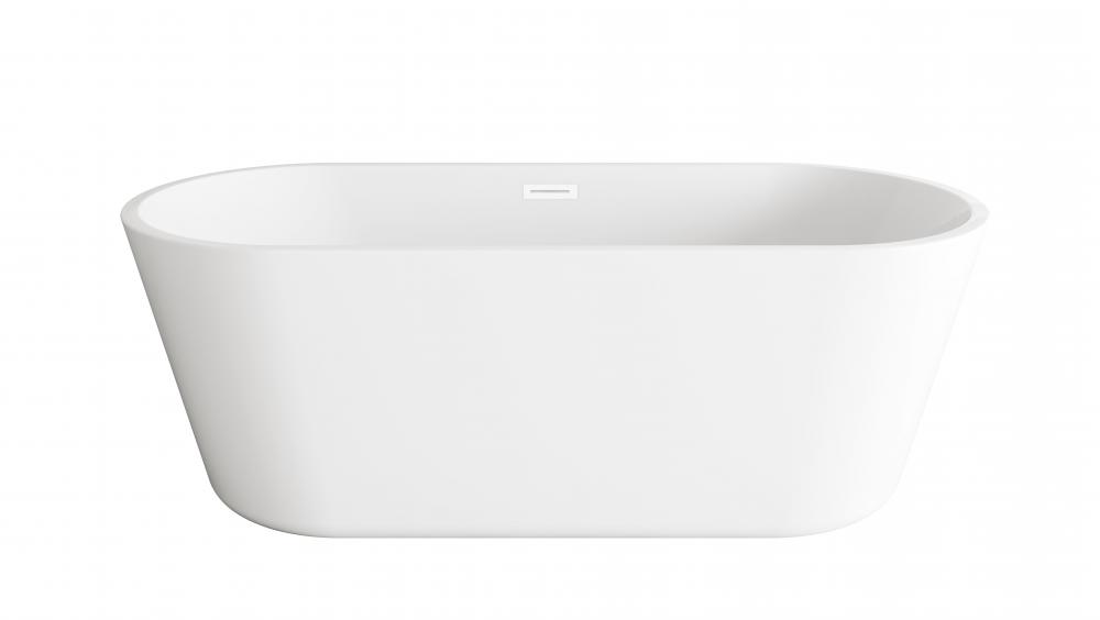 65 inch Soaking Bathtub in Glossy White with Polished White Trim