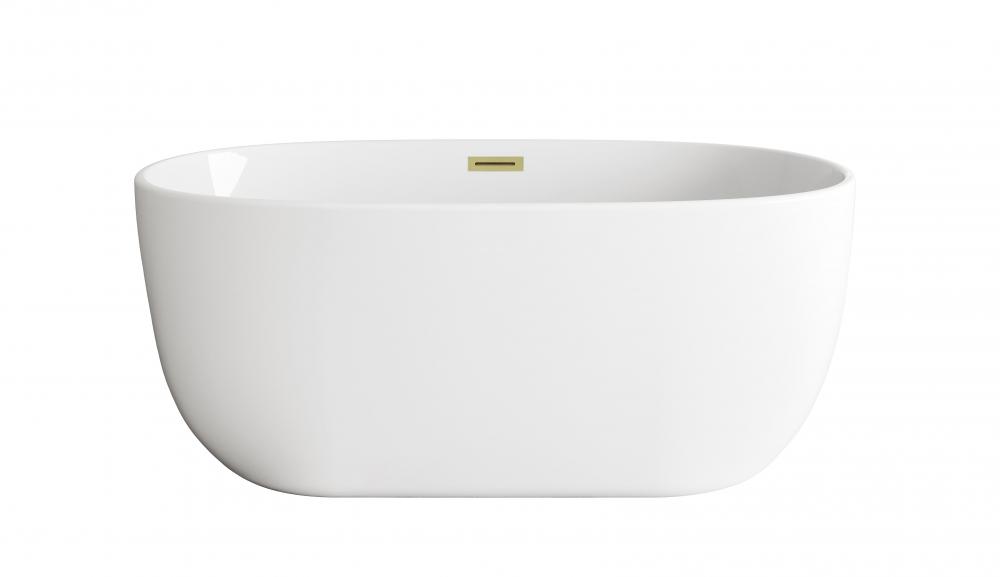 54 inch Soaking Bathtub in Glossy White with Brushed Gold Trim