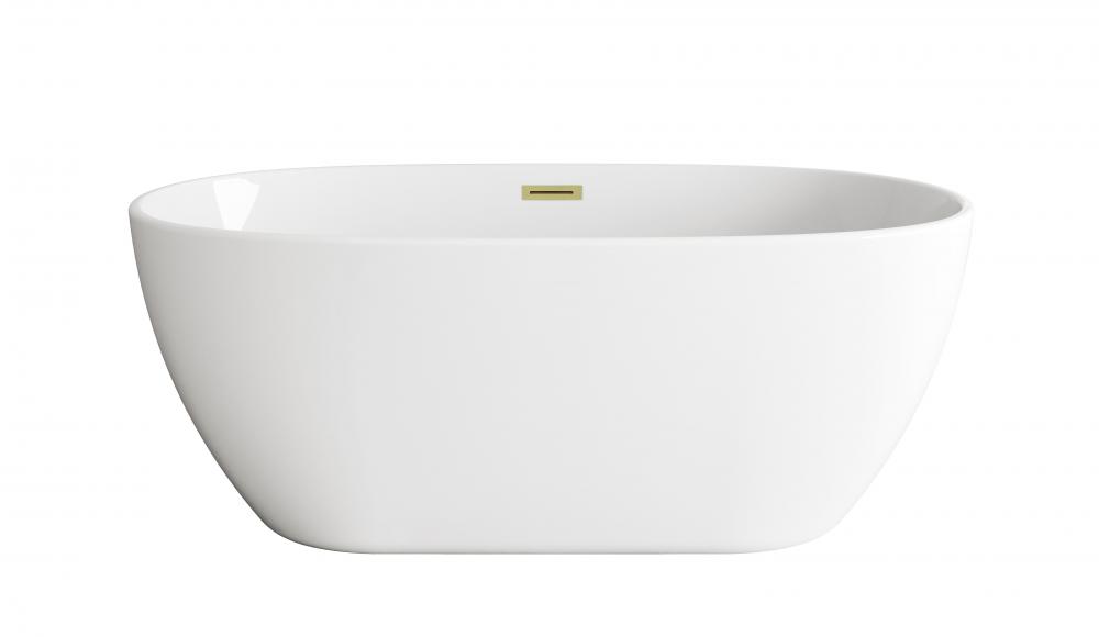 59 inch Soaking Bathtub in Glossy White with Brushed Gold Trim