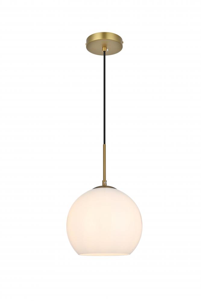 Baxter 10 Inch Pendant Frosted White Shade in Satin Gold