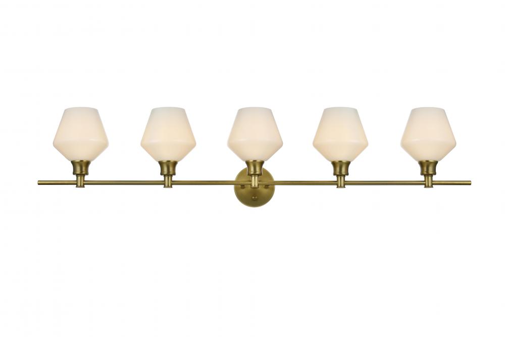 Gene 5 Light Satin Gold and Frosted White Glass Wall Sconce