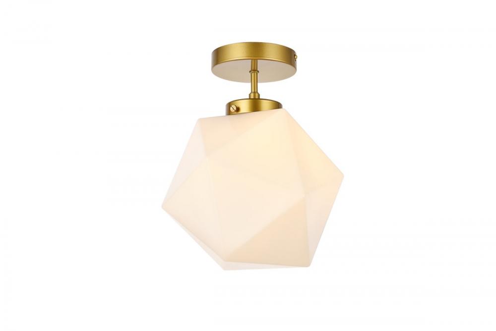 Lawrence 1 Light Brass and White Glass Flush Mount