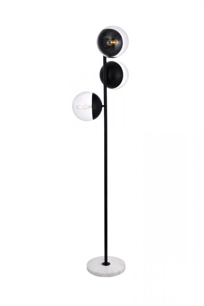 Eclipse 3 Lights Black Floor Lamp with Clear Glass