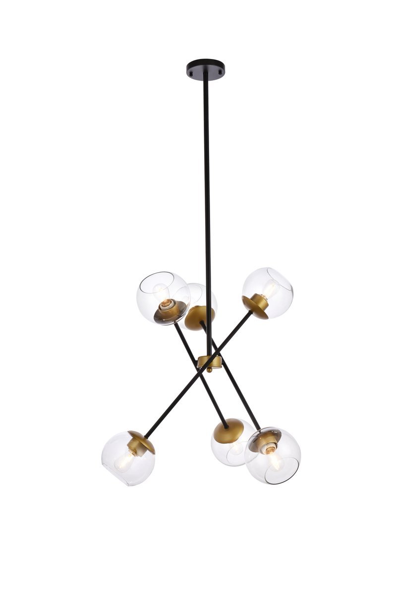 Axl 24 Inch Pendant in Black and Brass with Clear Shade